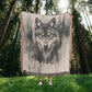 Lone Wolf Woven Blanket – Watercolor Wildlife Throw | Rustic Boho Cabin Decor