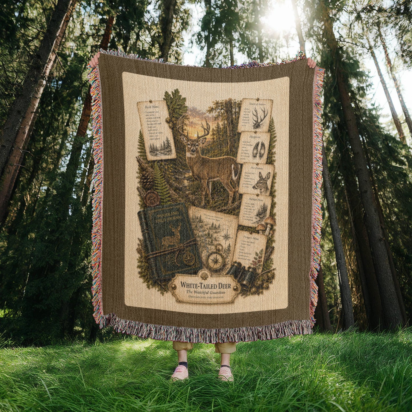 White-Tailed Deer Woven Throw Blanket | Woodland Animal Decor | Cotton Tapestry Throw | Naturalist Journal Gift