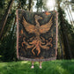 Emberborn Phoenix Blanket – Woven Mystical Firebird Emblem | Fantasy Artifact Decor by Lace & Grit