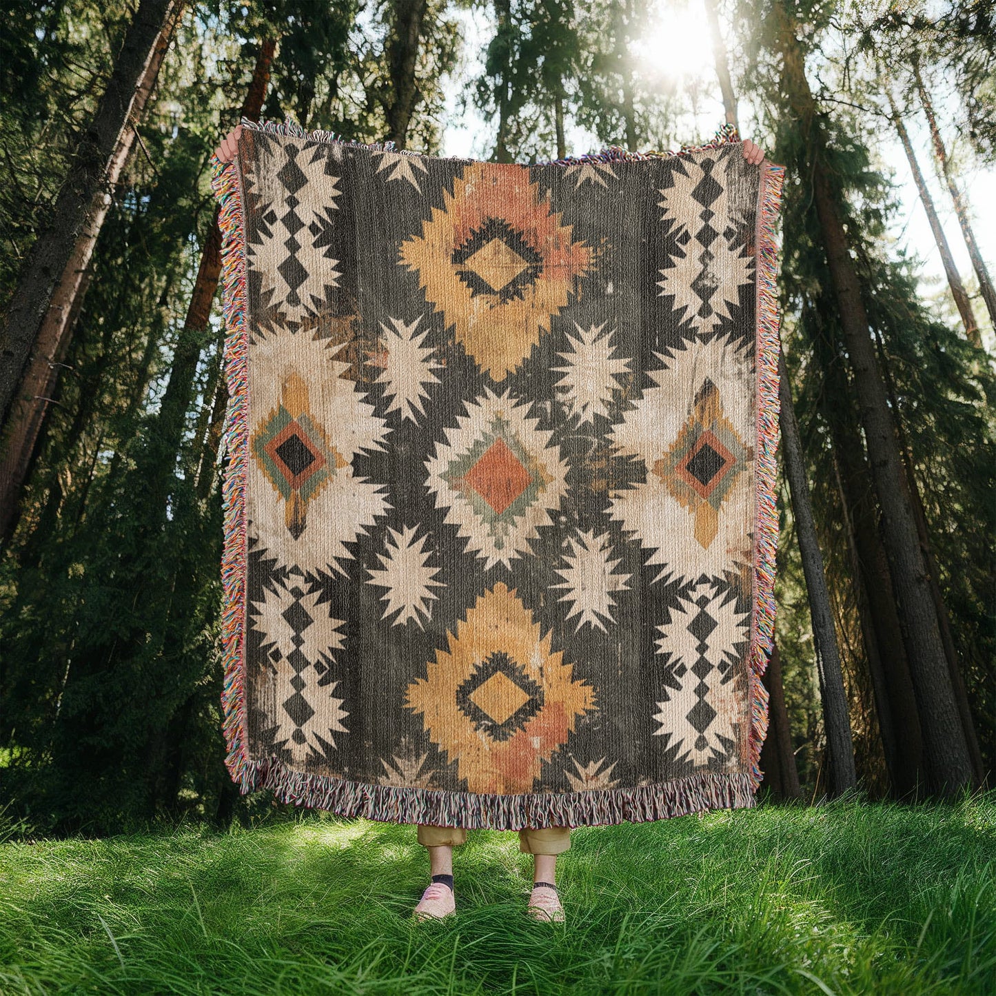 Canyon Ember Woven Blanket – Rustic Tribal Heritage Throw