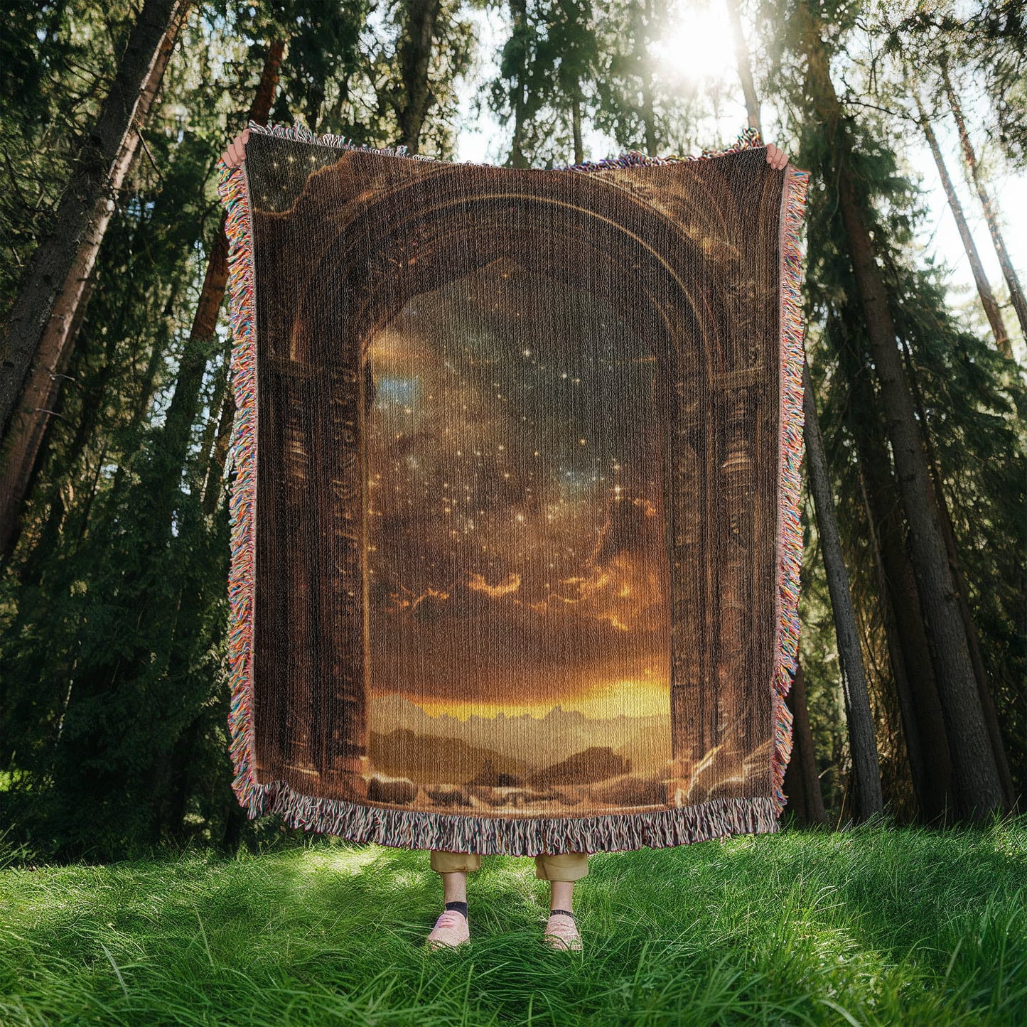 Starlit Gateway Mystical Blanket – Woven Celestial Portal Throw | Fantasy Decor by Lace & Grit