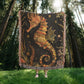 Beaded Look Seahorse Blanket – Woven Ocean-Inspired Throw | Golden Coral Art by Lace & Grit