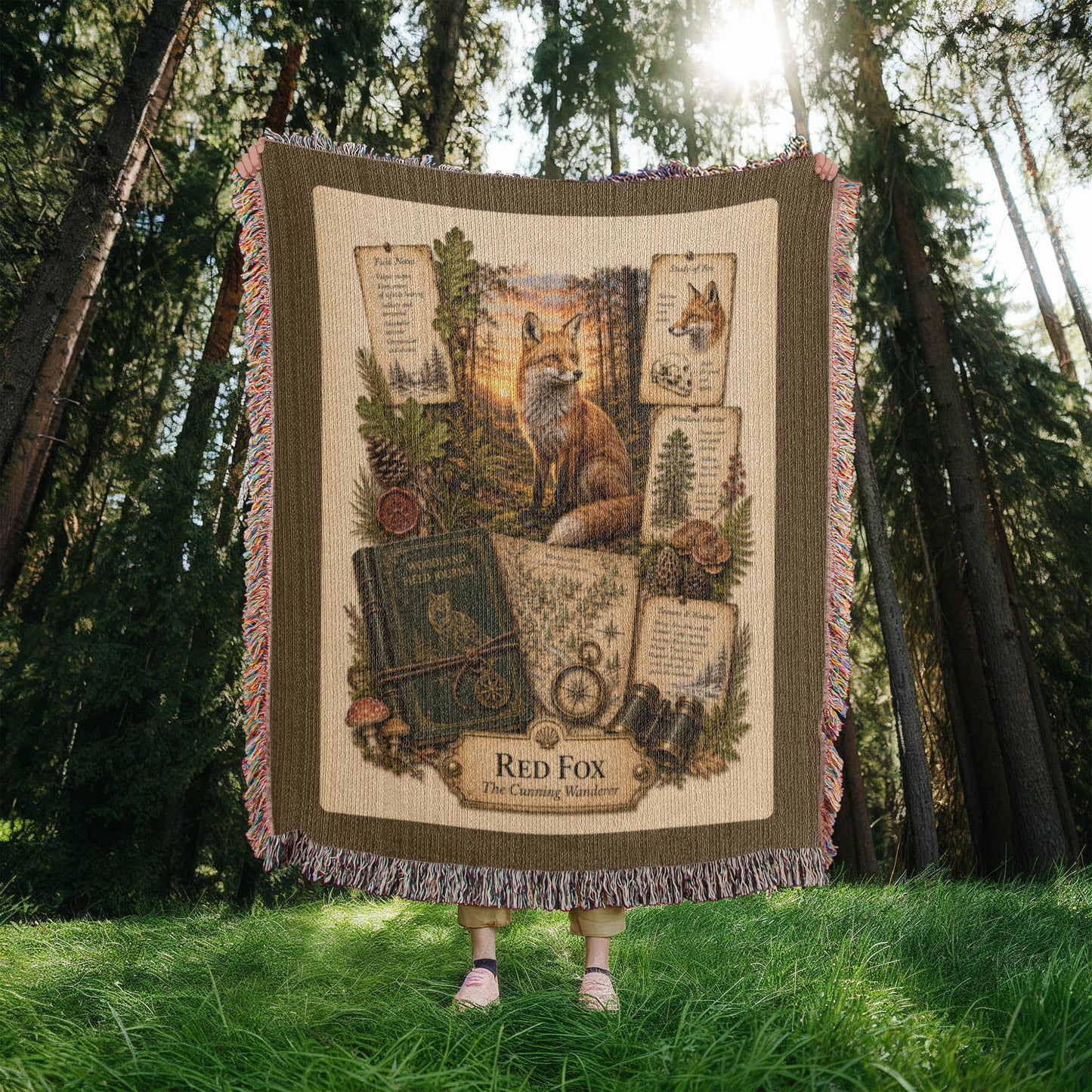 Red Fox Woven Throw Blanket | Woodland Animal Decor | Cotton Tapestry Throw | Naturalist Journal Gift