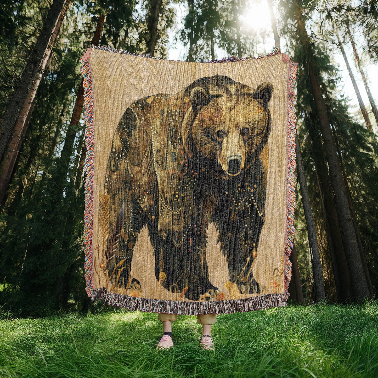 Beaded Look Spirit Bear – Woven Throw Blanket