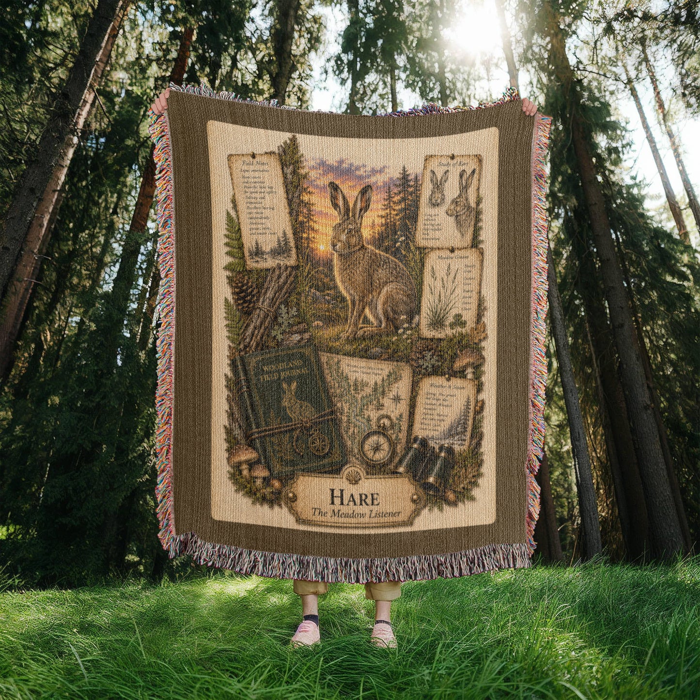 Hare Woven Throw Blanket | Woodland Animal Decor | Cotton Tapestry Throw | Naturalist Journal Gift