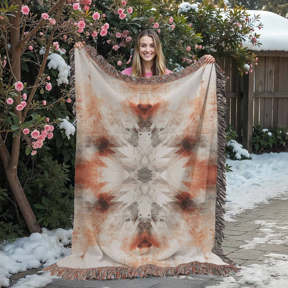 Red Earth Ritual Woven Blanket – Mystical Boho Sunburst Throw