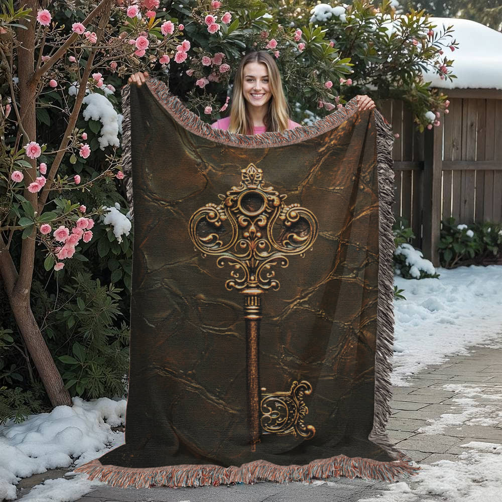 Beaded Look Mystic Key Blanket – Woven Celestial Key of Destiny Throw | Fantasy Decor by Lace & Grit