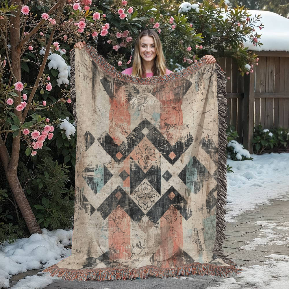 Faded Frontier Woven Blanket – Global Boho Abstract Throw