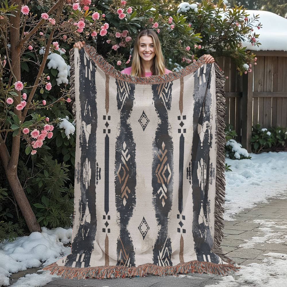 Spirit Lines Woven Blanket – Tribal Geometric Boho Throw