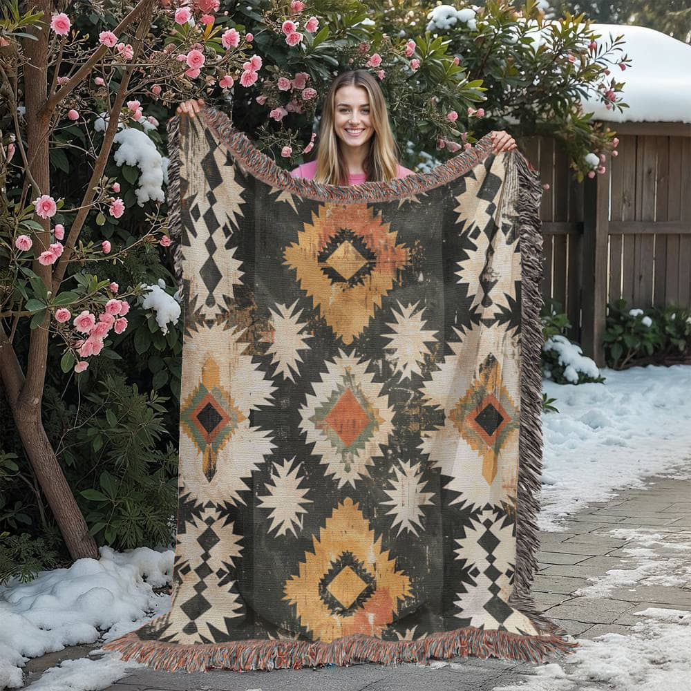 Canyon Ember Woven Blanket – Rustic Tribal Heritage Throw