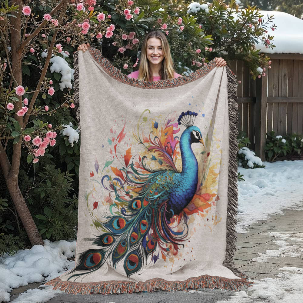Woven heirloom blanket with colorful boho design