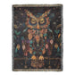 Boho Owl Woven Blanket – Beaded Look Design with Celestial Forest Accents