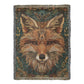 Boho Beaded Fox Blanket – Intricate Woven Art with Forest Green Background | Rustic Animal Decor Throw
