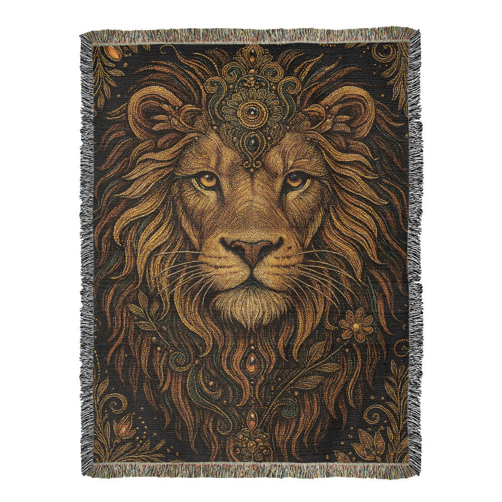 Beaded Lion Blanket – Spiritual Strength & Regal Bohemian Tapestry Throw