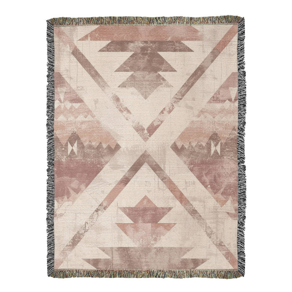 Desert Bloom Woven Blanket – Faded Blush Tribal Boho Throw