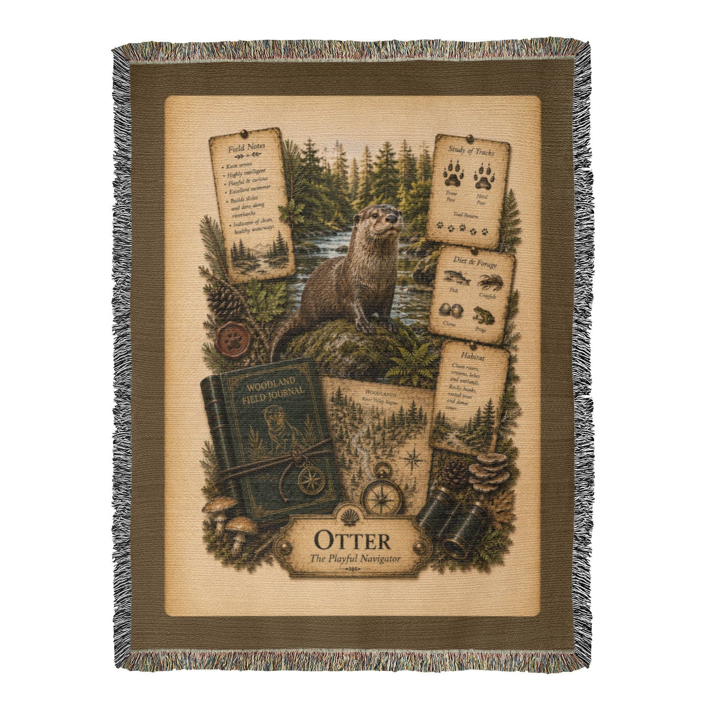 Otter Woven Throw Blanket | Woodland Animal Decor | Cotton Tapestry Throw | Naturalist Journal Gift
