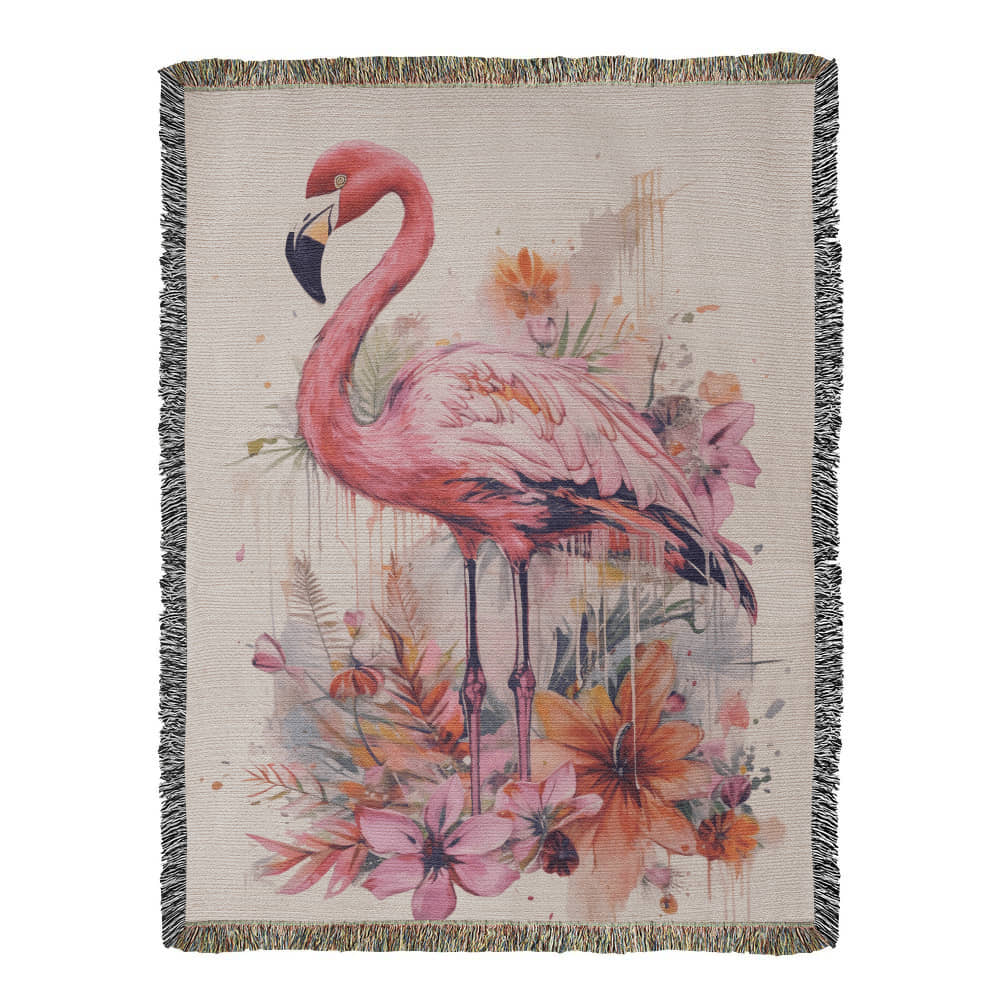 Sunwade Woven Blanket – Watercolor Flamingo in Blush Tones