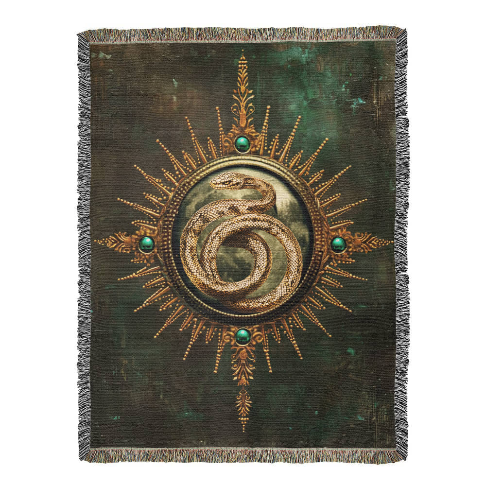 Beaded Look Serpent Seal Blanket – Woven Mystical Snake Emblem Throw | Fantasy Decor by Lace & Grit