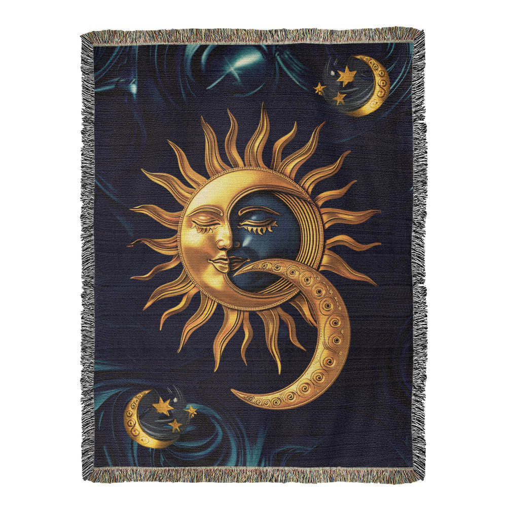 Embossed Sun & Moon Blanket – Celestial Woven Throw | Cosmic Boho Decor by Lace & Grit