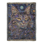 Celestial Cat Blanket – Mystical Beaded Design in Deep Indigo & Gold | Boho Spirit Animal Throw