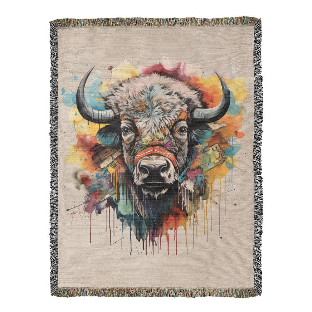 Headstrong Woven Blanket – Watercolor Bull Portrait