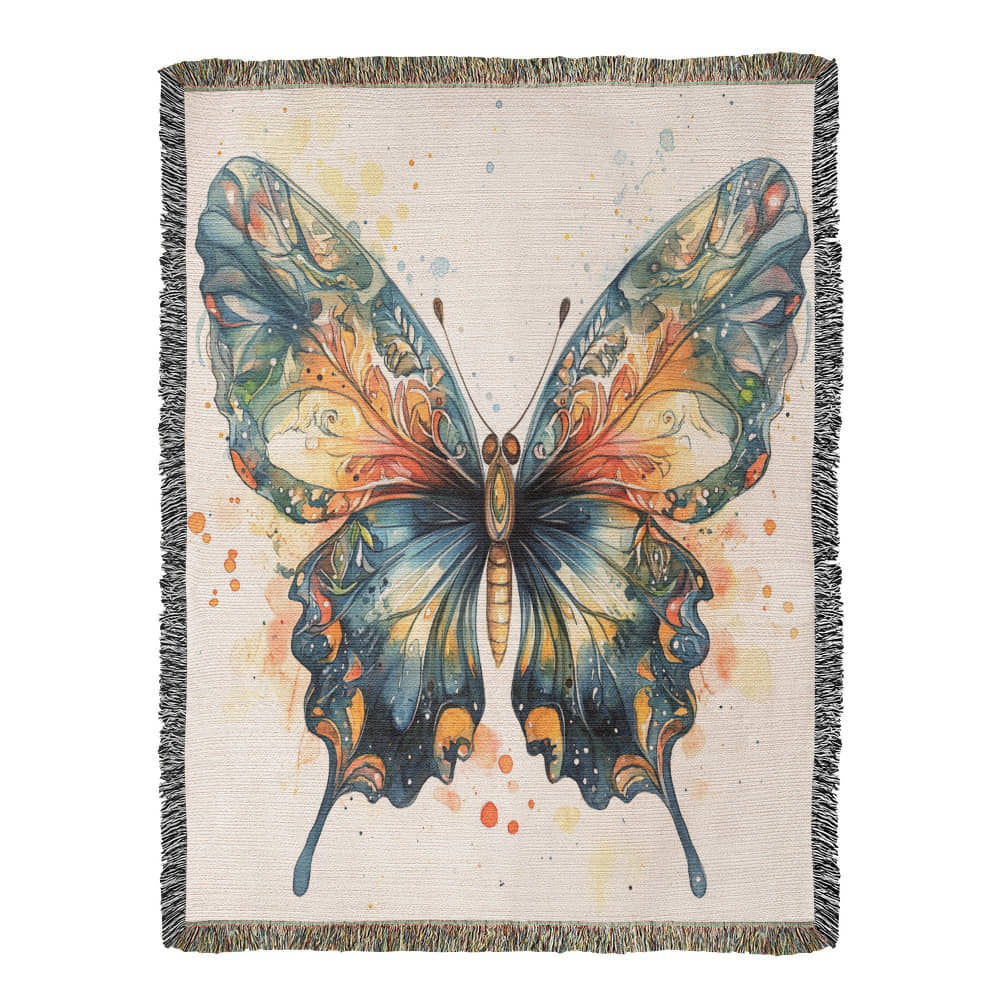 Metamorph Woven Blanket – Watercolor Butterfly in Motion