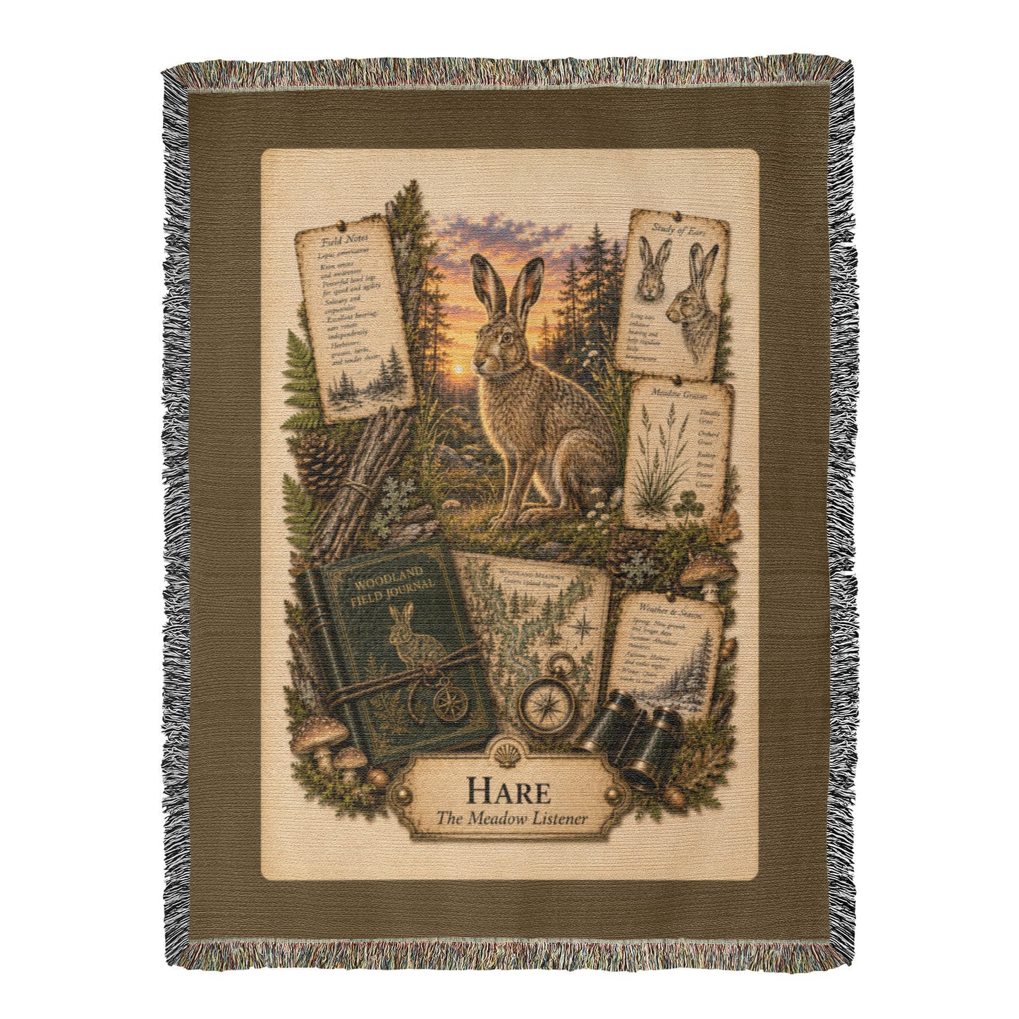 Hare Woven Throw Blanket | Woodland Animal Decor | Cotton Tapestry Throw | Naturalist Journal Gift