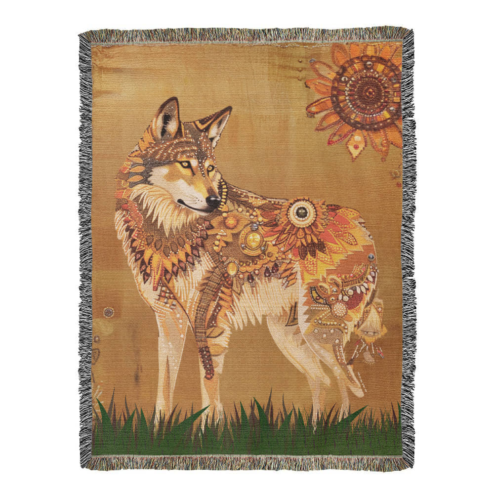 Beaded Look Spirit Wolf - Woven Throw Blanket