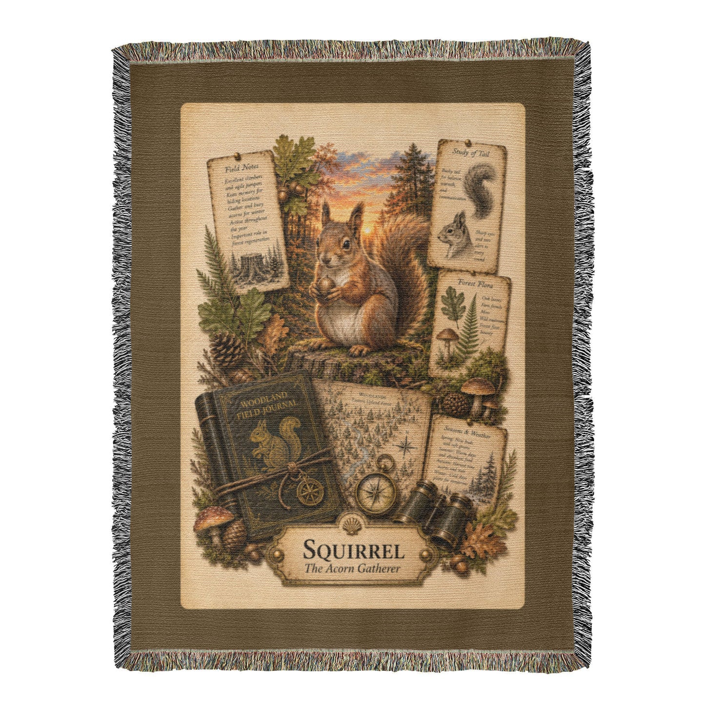 Squirrel Woven Throw Blanket | Woodland Animal Decor | Cotton Tapestry Throw | Naturalist Journal Gift