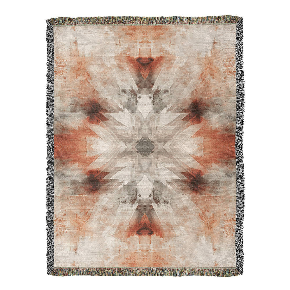 Red Earth Ritual Woven Blanket – Mystical Boho Sunburst Throw