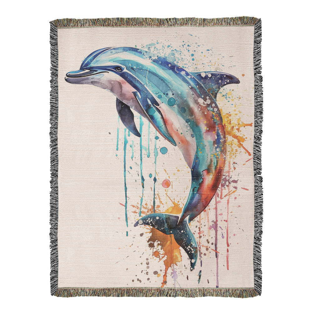 Tidewater Woven Blanket – Watercolor Dolphin in Motion