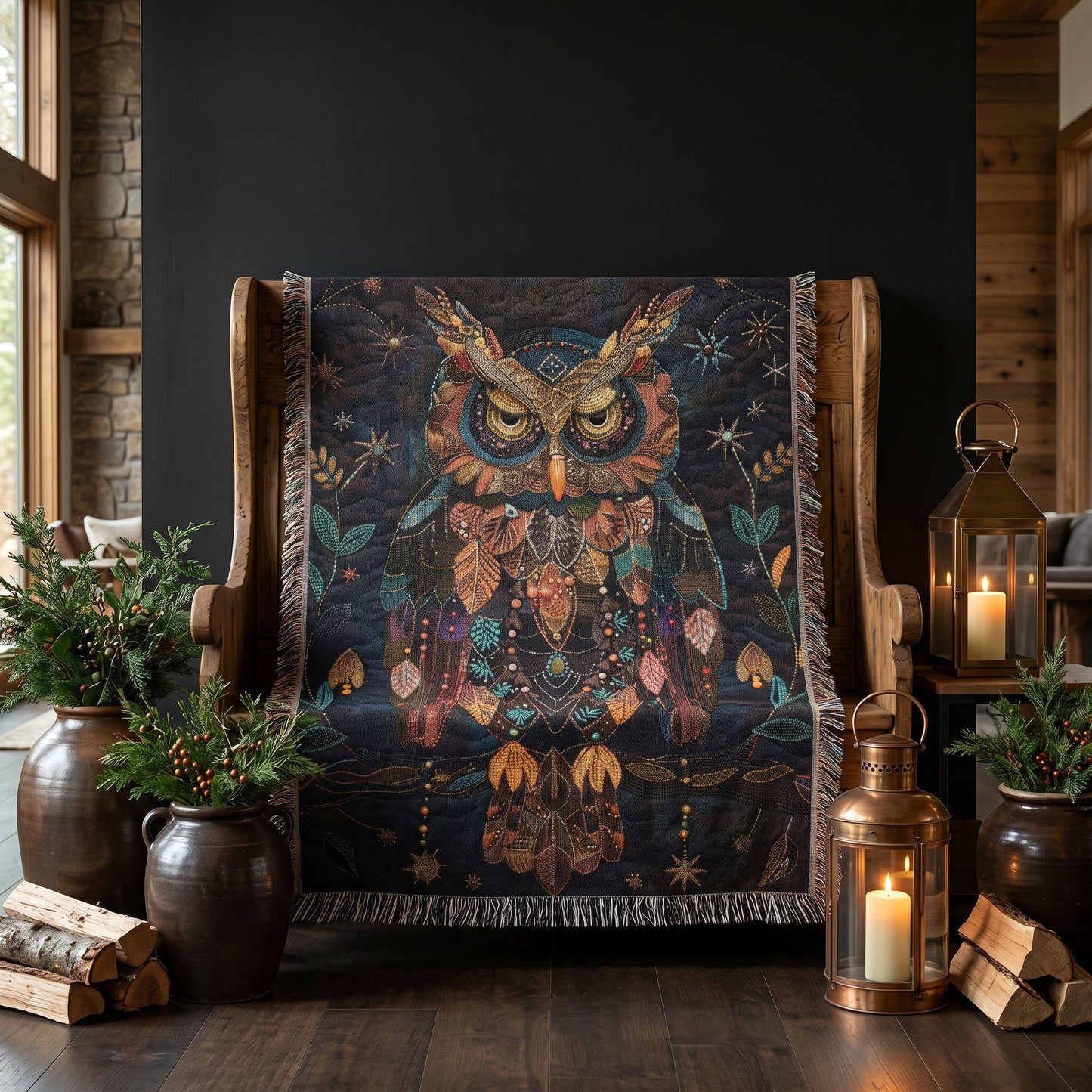 Cozy Celestial Owl Woven Blanket | Whimsical Woodland Throw