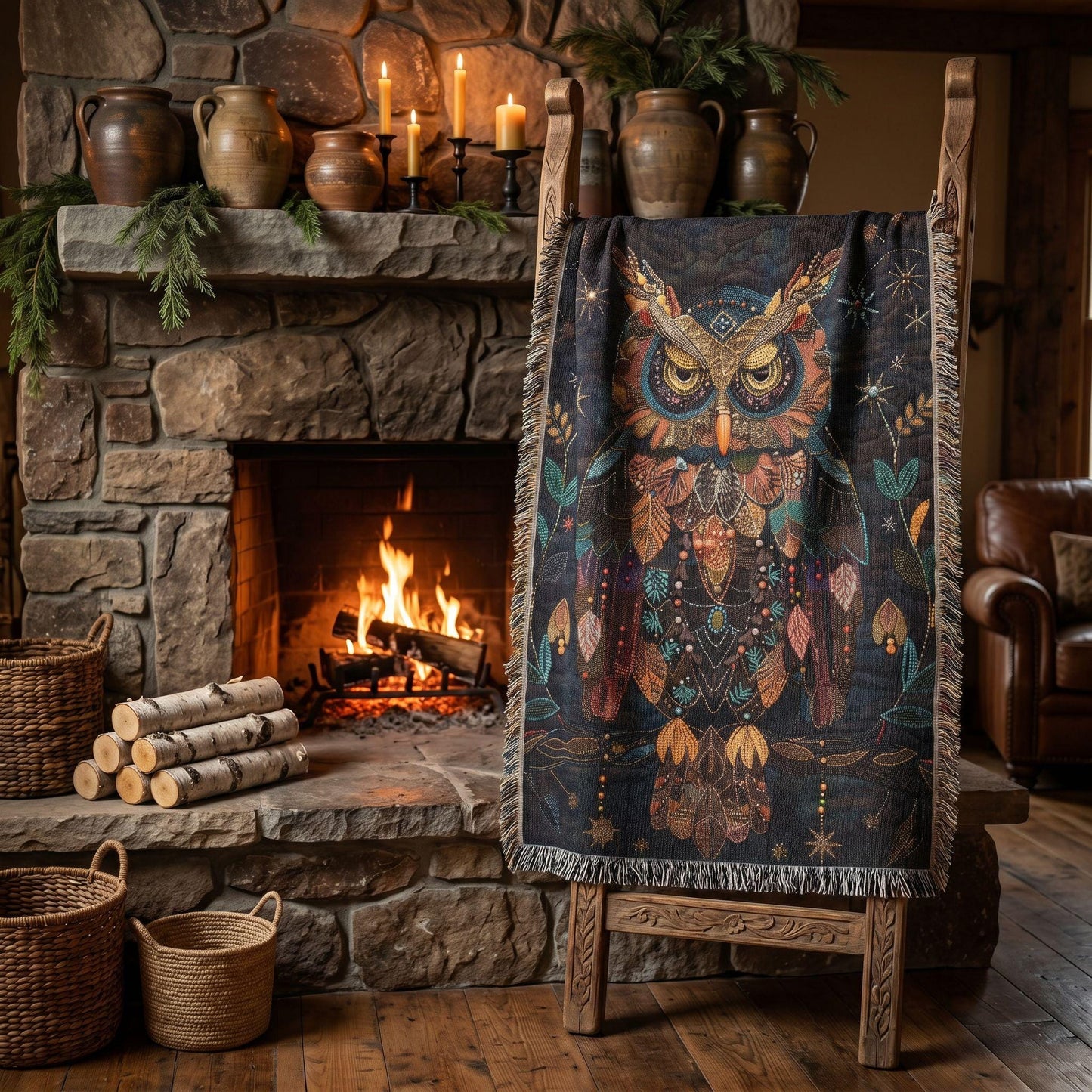 Cozy Celestial Owl Woven Blanket | Whimsical Woodland Throw