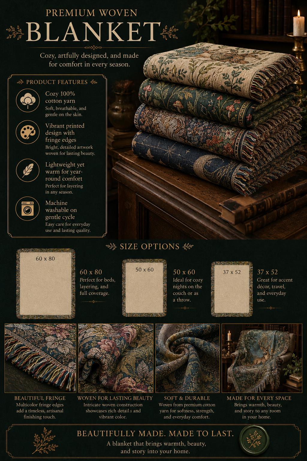 Cozy Celestial Owl Woven Blanket | Whimsical Woodland Throw