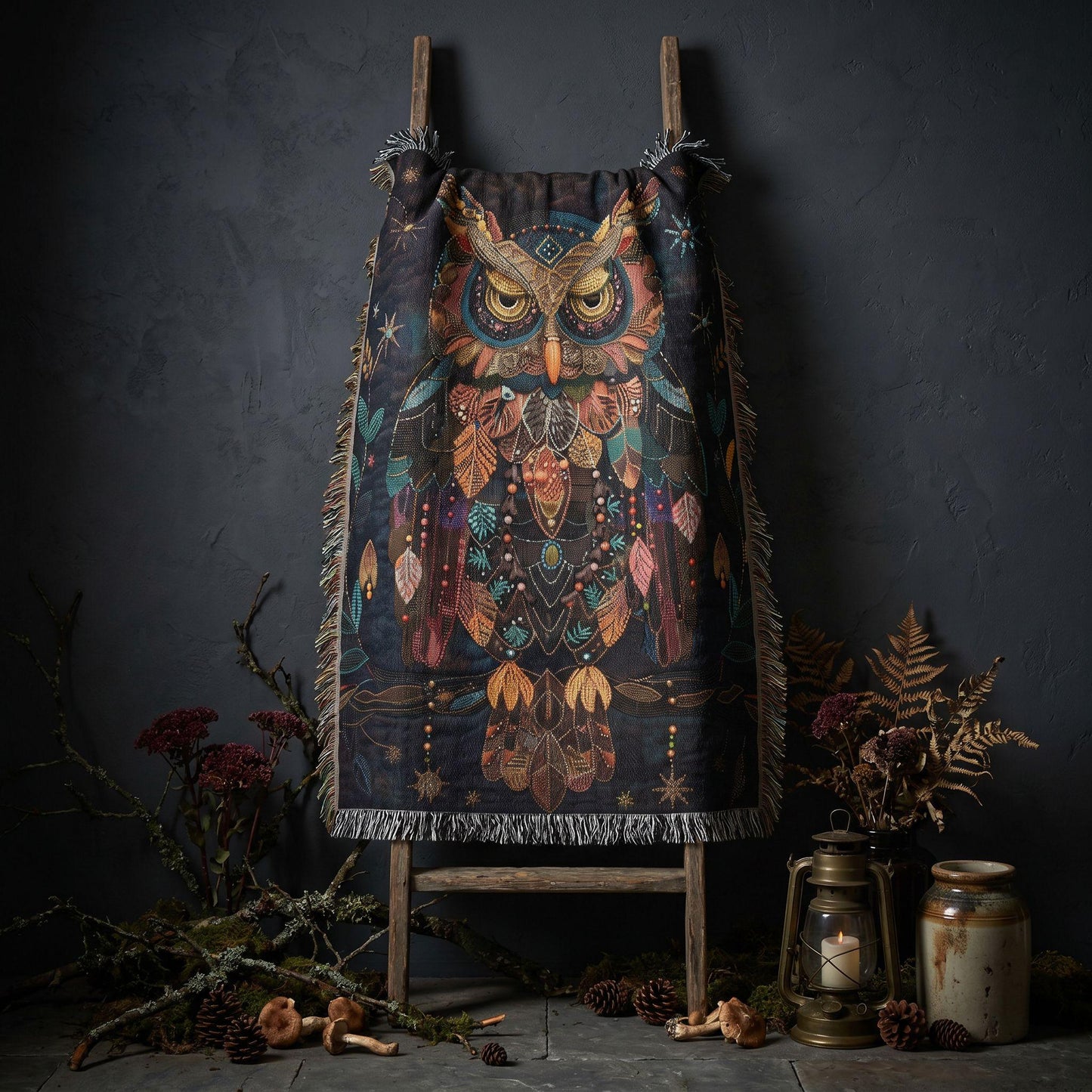 Cozy Celestial Owl Woven Blanket | Whimsical Woodland Throw