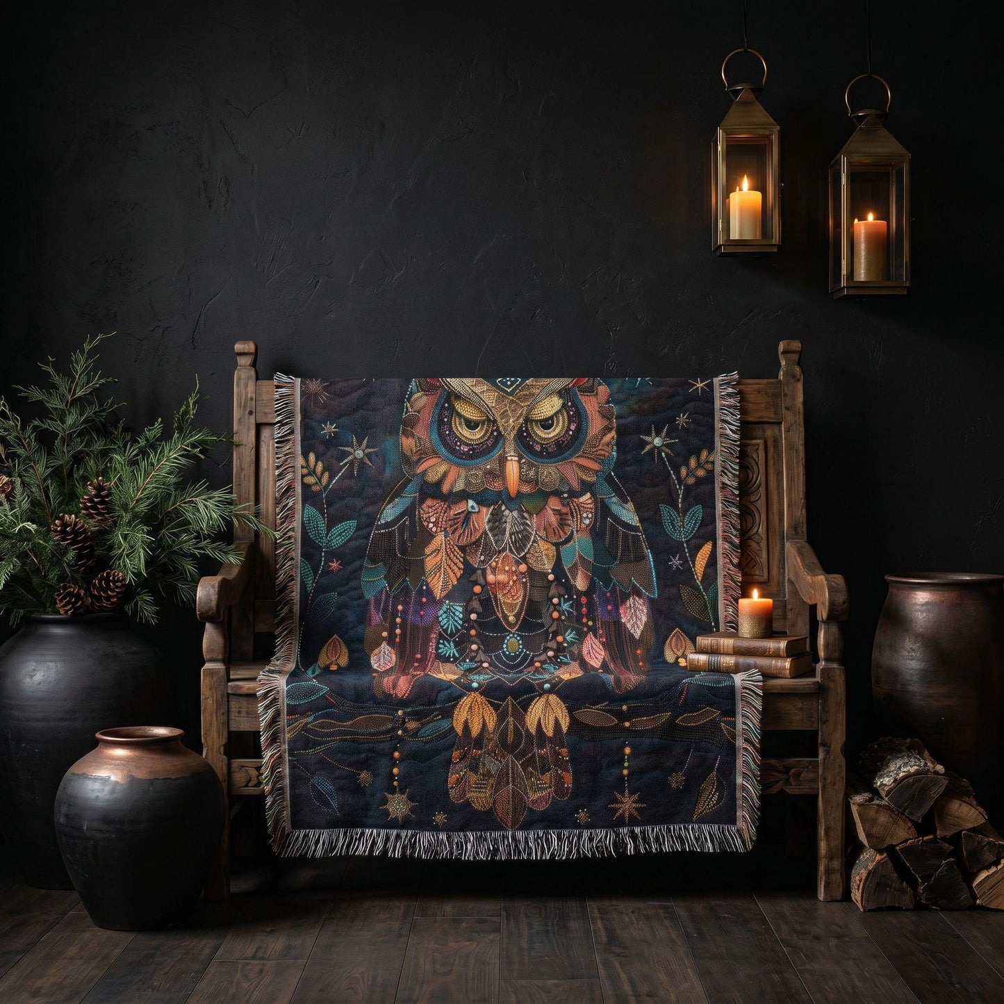 Cozy Celestial Owl Woven Blanket | Whimsical Woodland Throw
