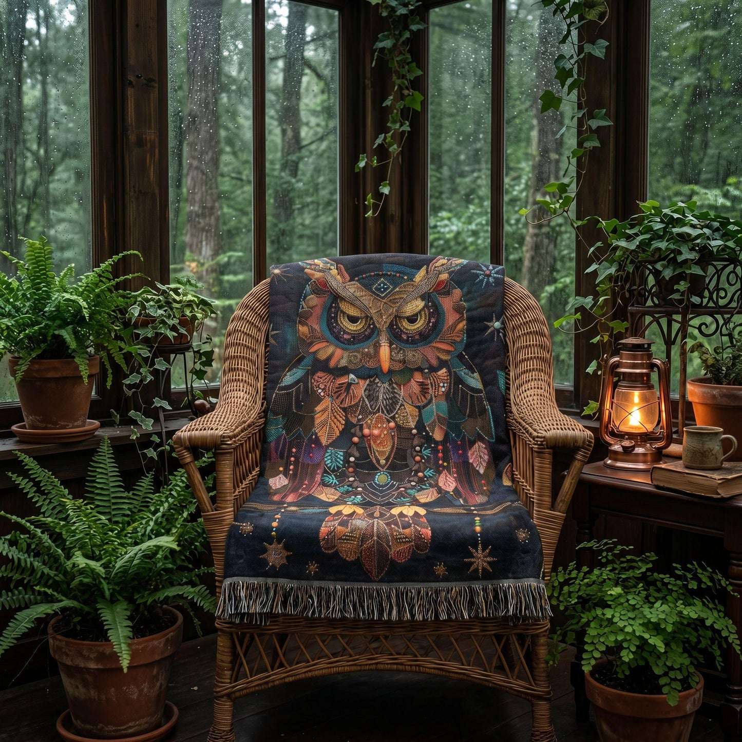 Cozy Celestial Owl Woven Blanket | Whimsical Woodland Throw