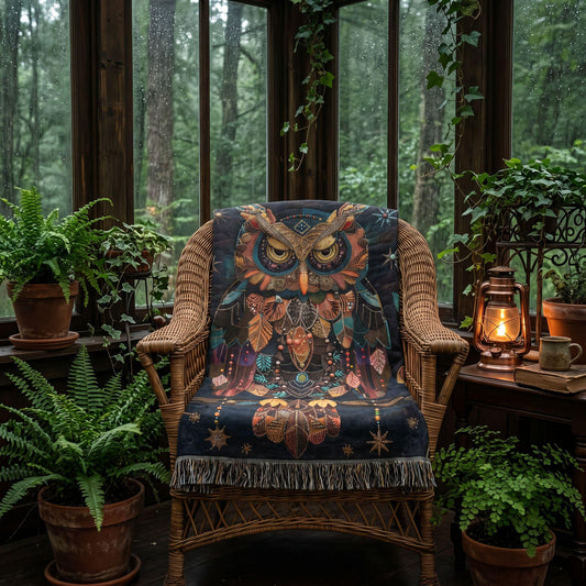 Cozy Celestial Owl Woven Blanket | Whimsical Woodland Throw