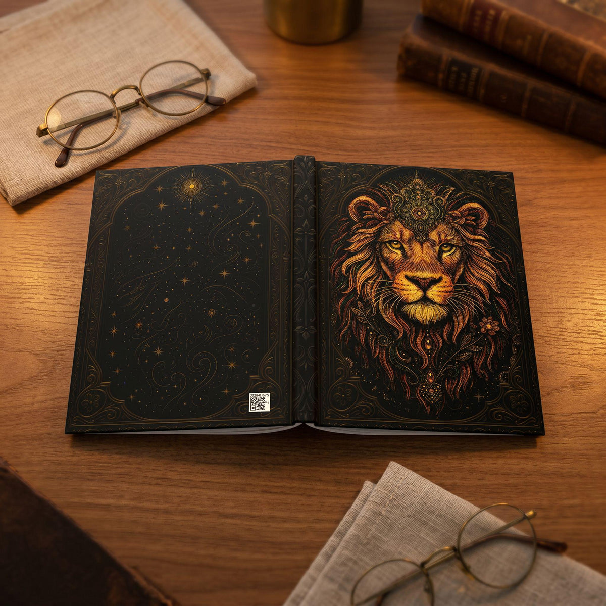 Celestial Lion Hardcover Journal – Mystical Writing Notebook | Fantasy Diary | Personalized Lion Lover Gift