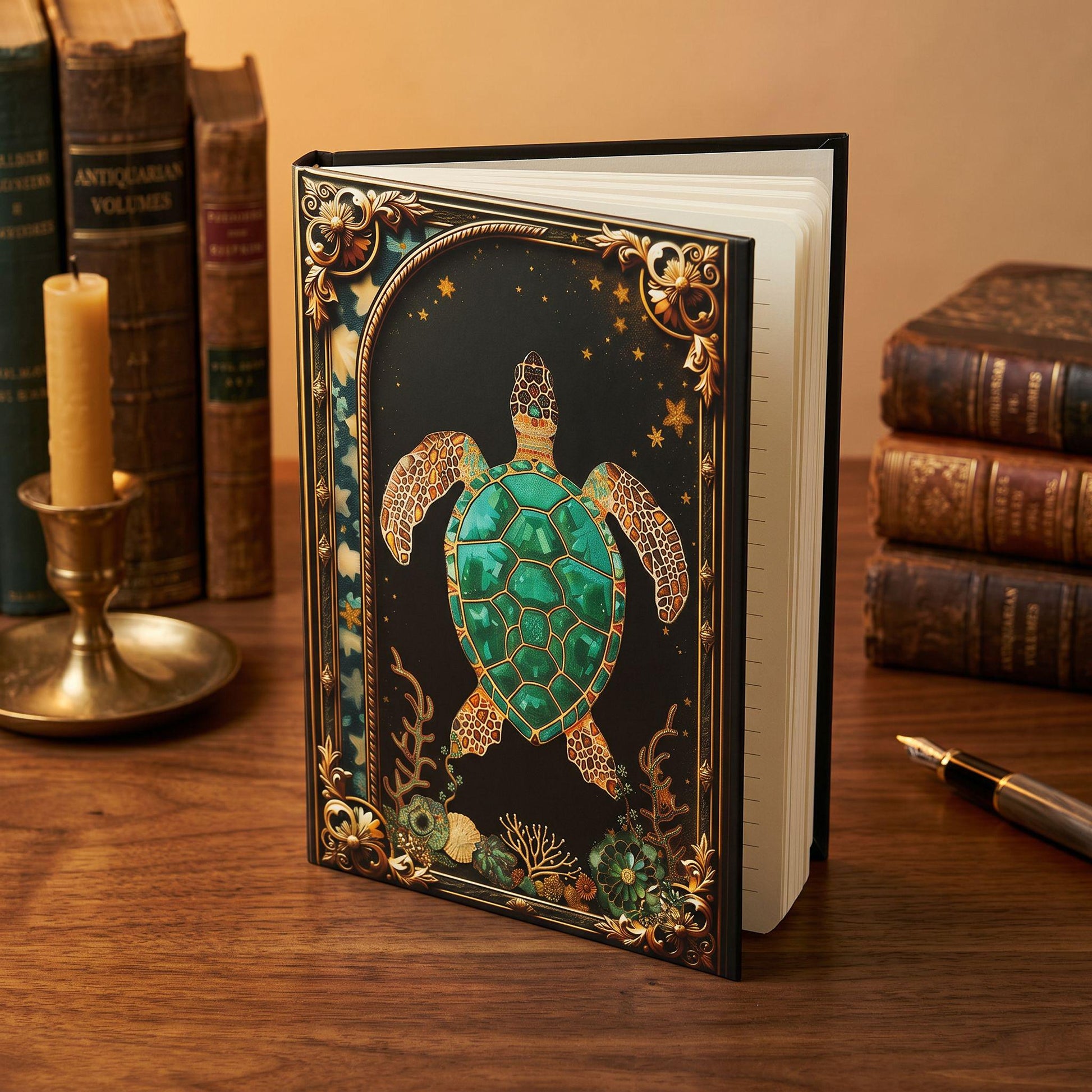 Gold Filigree Sea Turtle Journal – Personalized Ocean Hardcover Diary