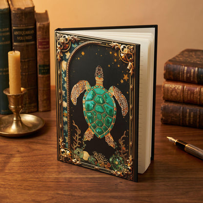 Gold Filigree Sea Turtle Journal – Personalized Ocean Hardcover Diary