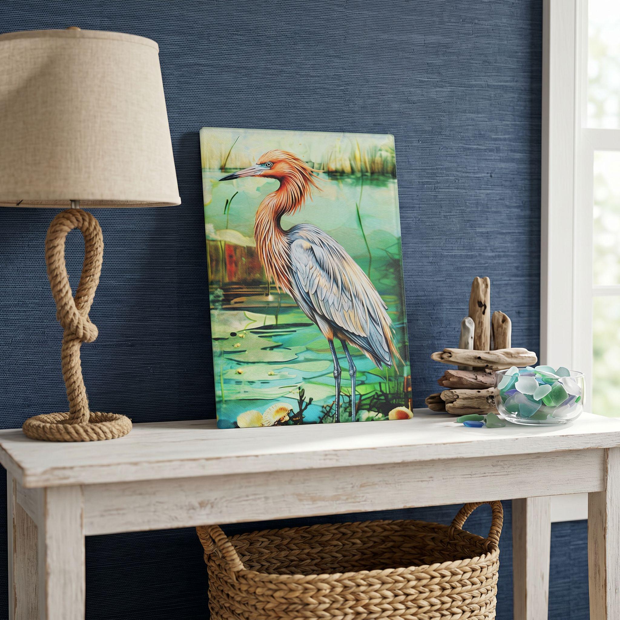 Reddish Egret Coastal Art Glass Board, Coastal Kitchen Decor, Charcuterie & Serving Tray
