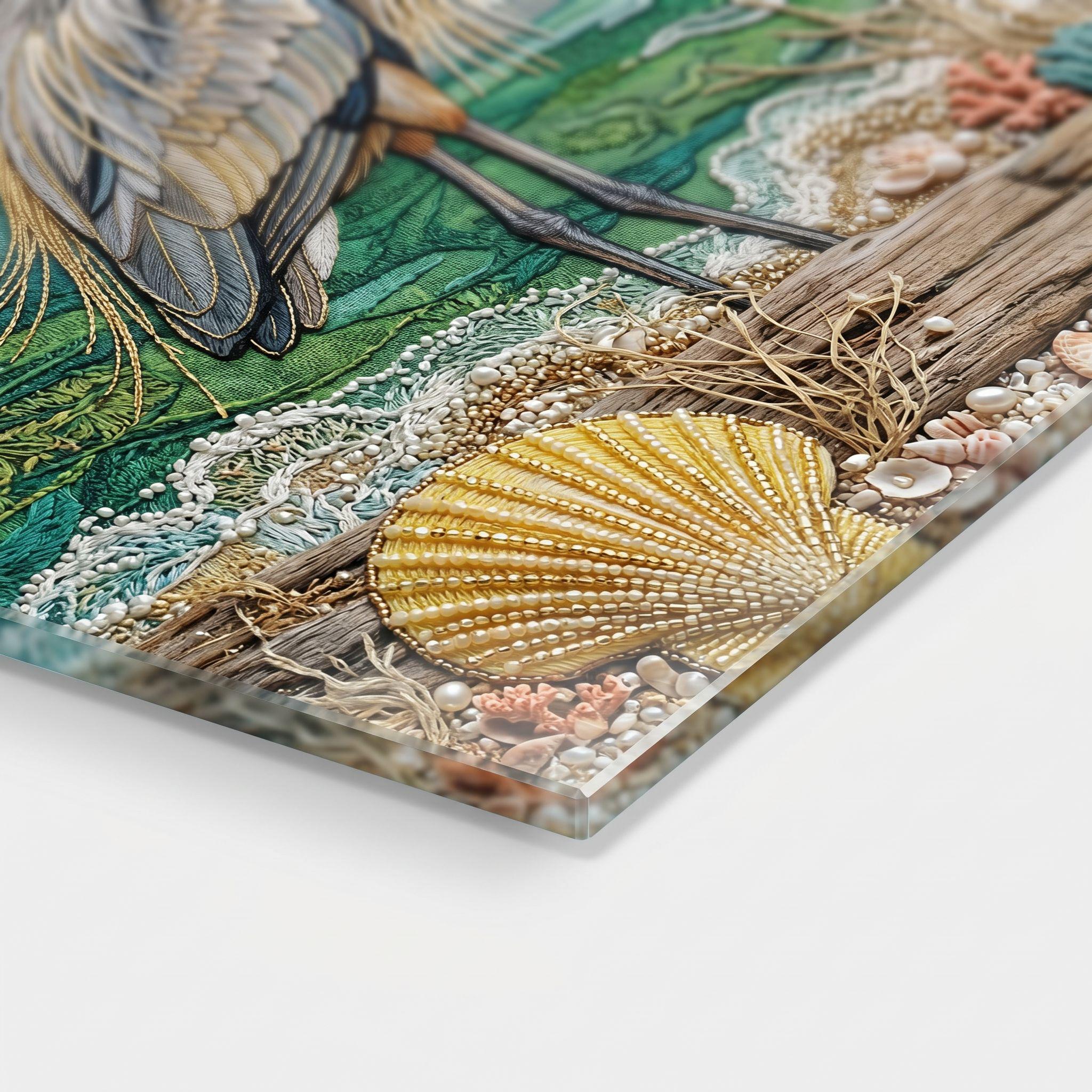 Reddish Egret Coastal Art Glass Board, Coastal Kitchen Decor, Charcuterie & Serving Tray