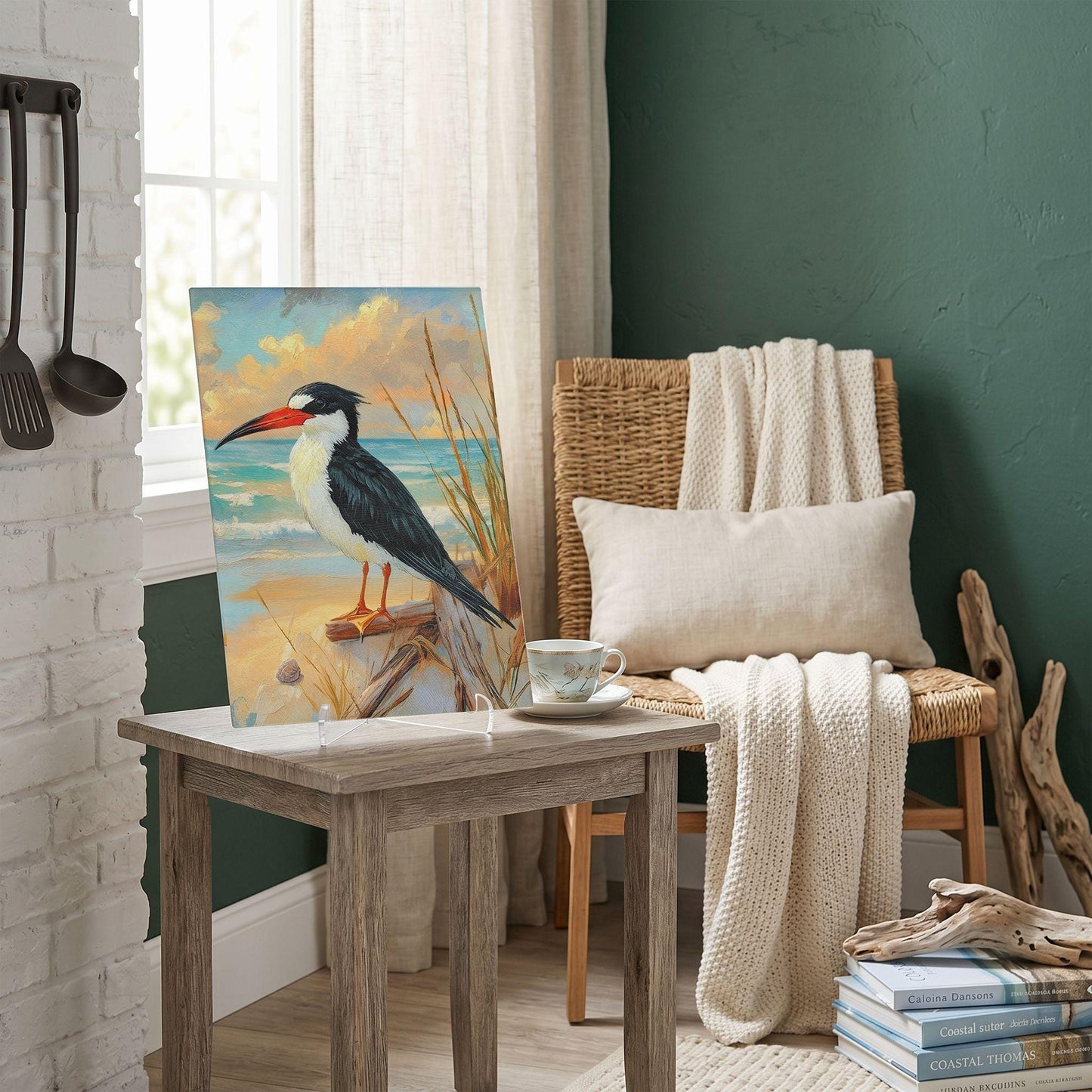Black Skimmer Coastal Art Glass Board, Coastal Kitchen Decor, Charcuterie & Serving Tray