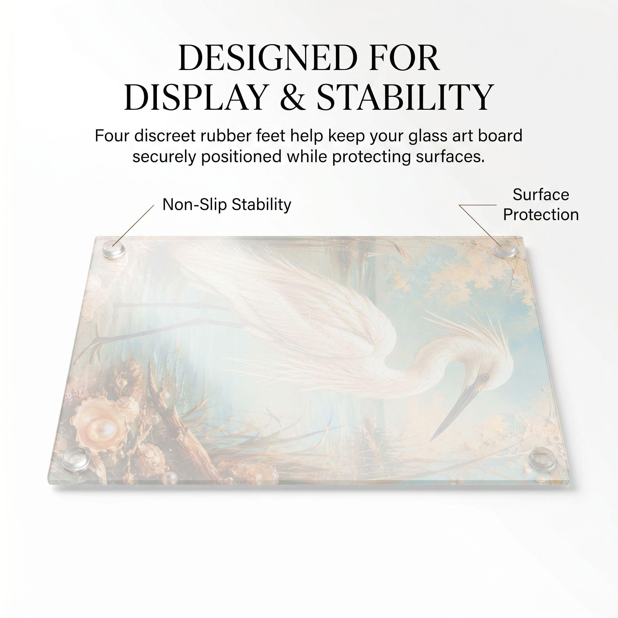 Egret Coastal Art Glass Board, Coastal Kitchen Decor, Charcuterie & Serving Tray