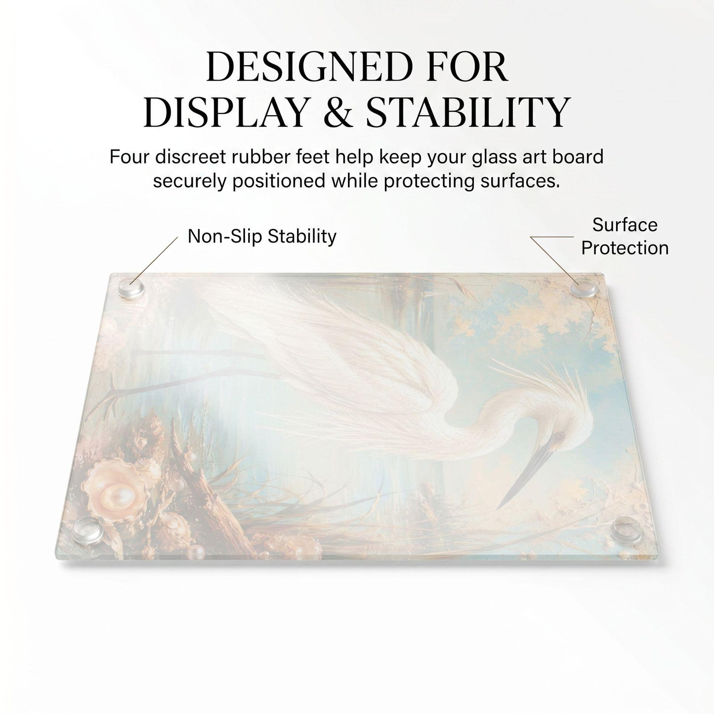 Egret Coastal Art Glass Board, Coastal Kitchen Decor, Charcuterie & Serving Tray