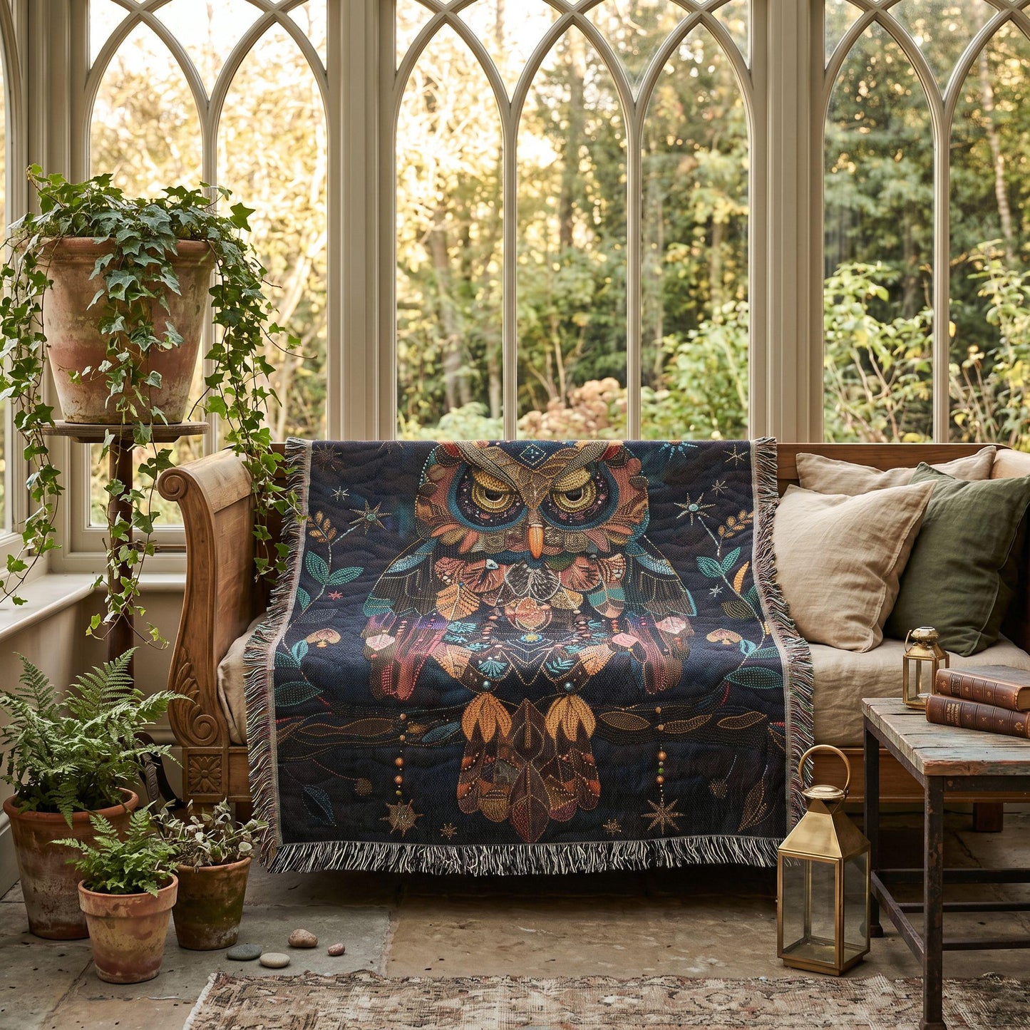Cozy Celestial Owl Woven Blanket | Whimsical Woodland Throw