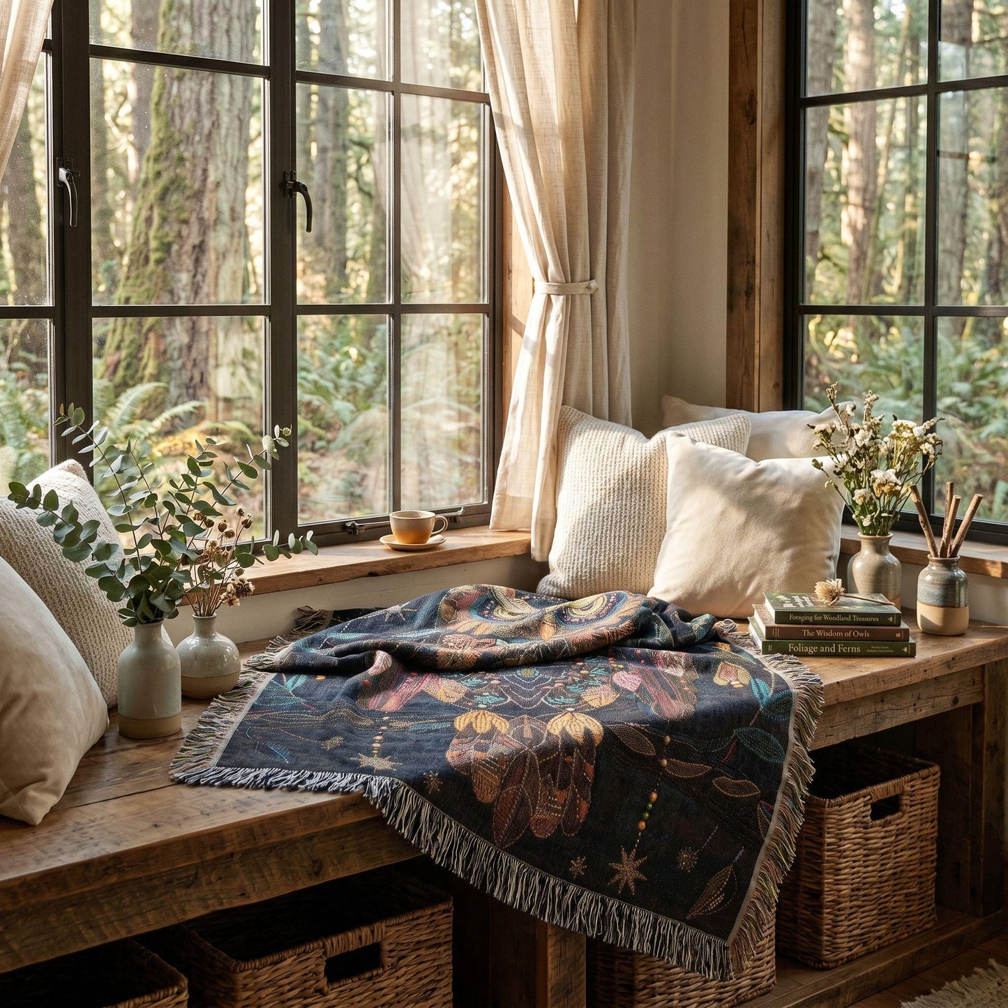 Cozy Celestial Owl Woven Blanket | Whimsical Woodland Throw