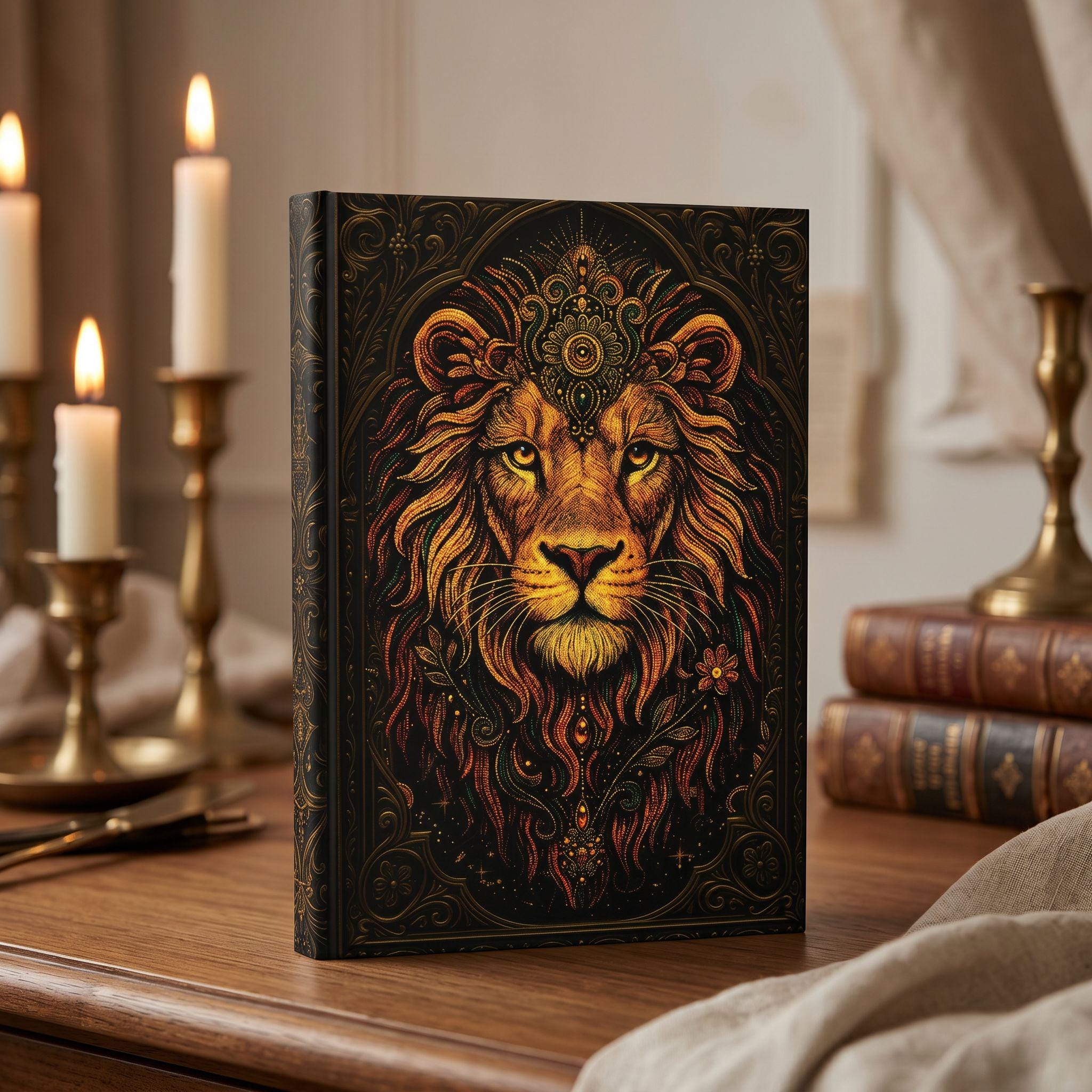 Celestial Lion Hardcover Journal – Mystical Writing Notebook | Fantasy Diary | Personalized Lion Lover Gift