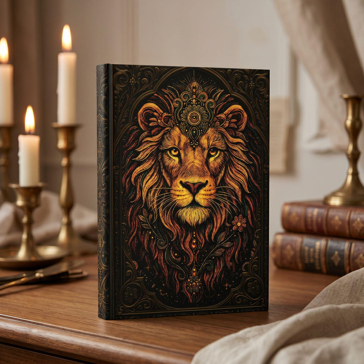 Celestial Lion Hardcover Journal – Mystical Writing Notebook | Fantasy Diary | Personalized Lion Lover Gift